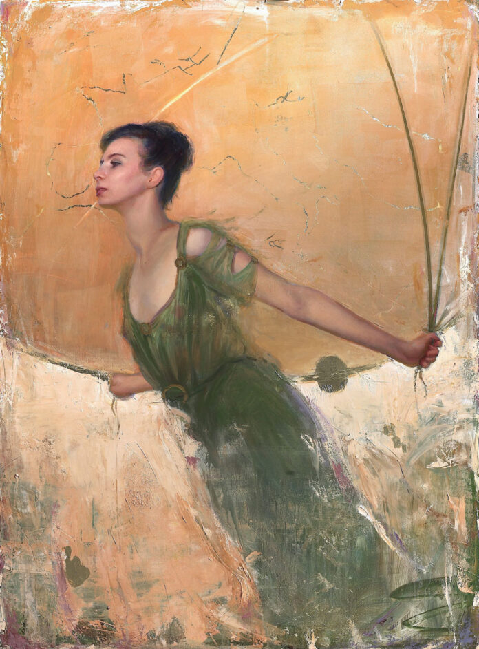 TIMOTHY REES (b. 1985), Gilded Souls: Atlas, 2025, oil and 18-karat gold on linen, 48 x 36 in.