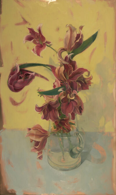 Benjamin Shamback (b. 1974, Hartford, CT) "Ford Lilies on Blue," 2014, Oil on copper, 30 x 20 in. Museum Purchase in Memory of Linda Berry and Anita Kimbrough, Funds Provided by the Dr. John Rison Jones, Jr. Acquisition Fund and the Susy and Robert Thurber Acquisition Fund, 2017,06
