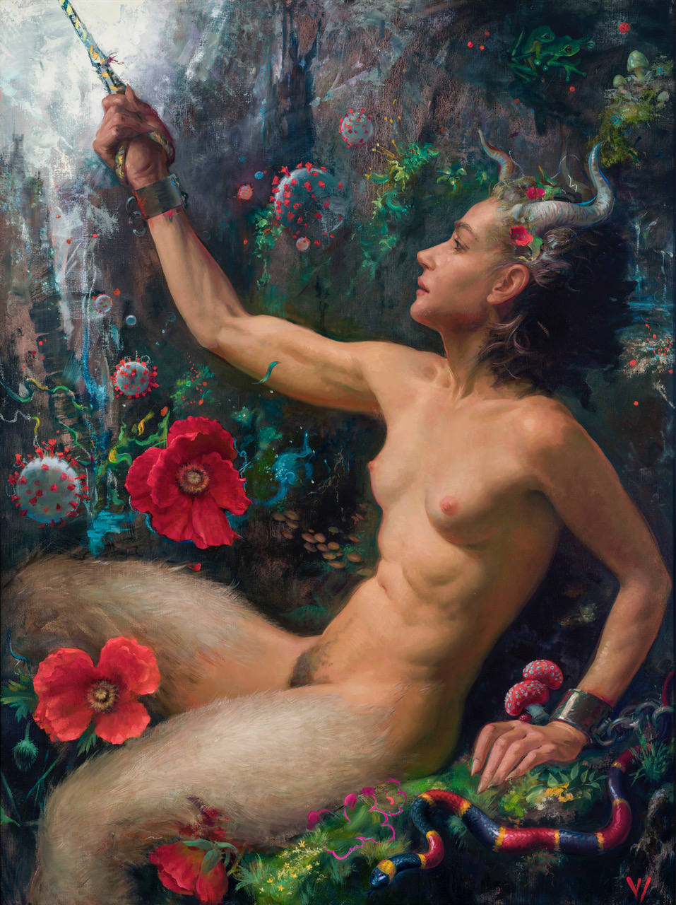 narrative oil paintings - Patricia Watwood, "The Captured Faun," 2023, oil on linen, 40 x 30 inches