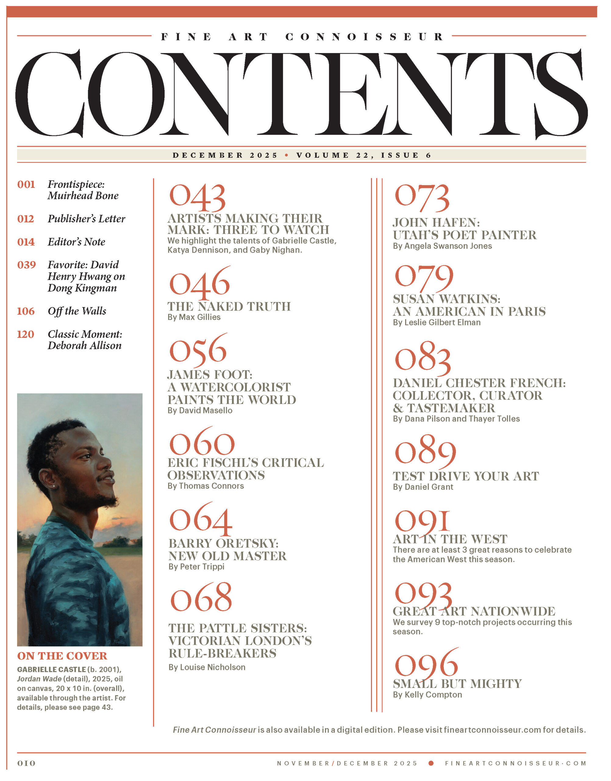 Fine Art Connoisseur magazine NovDec25 Contents