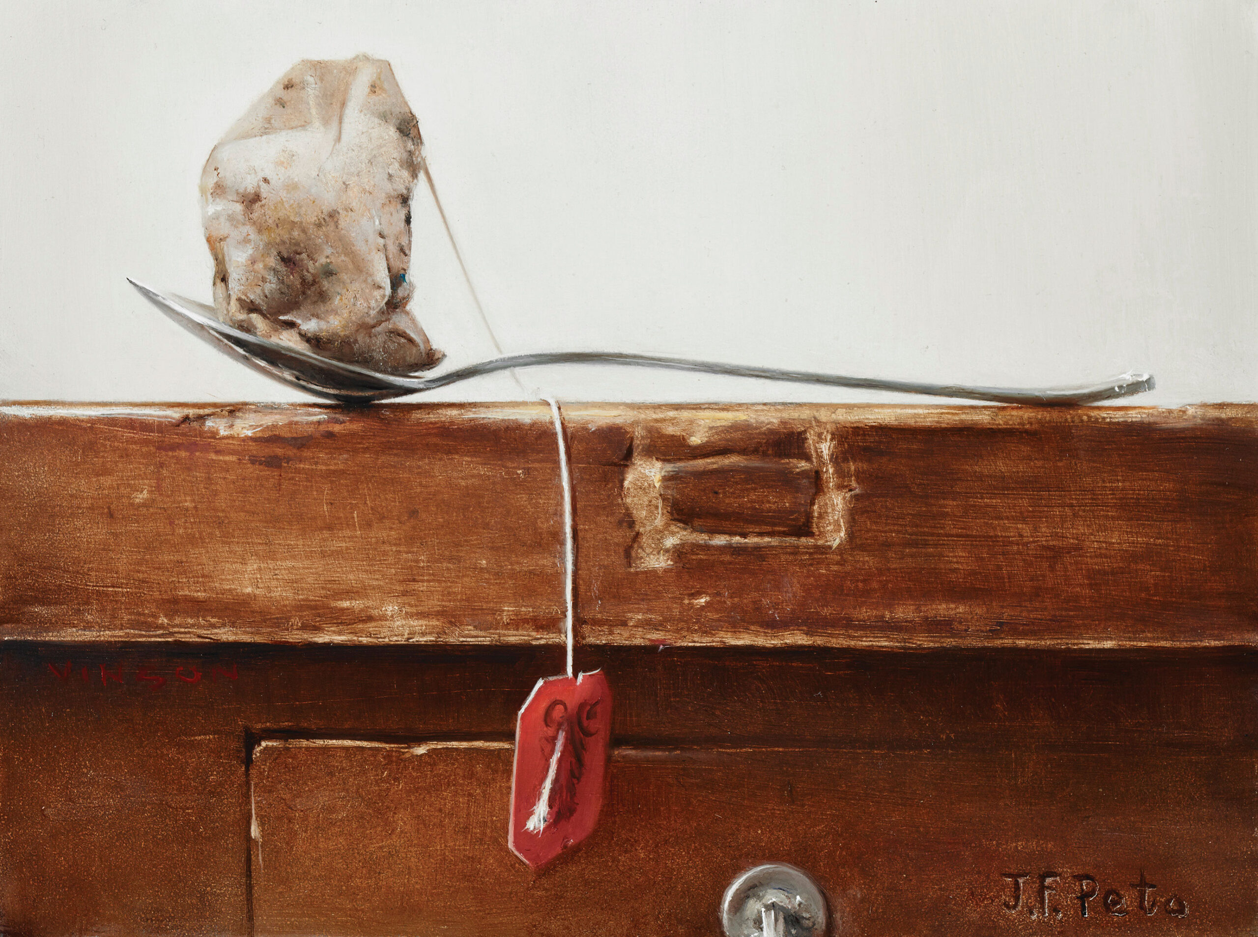 Adam Vinson (b. 1978), "Steeped in Irony," 2019, oil on panel, 6 x 8 in.