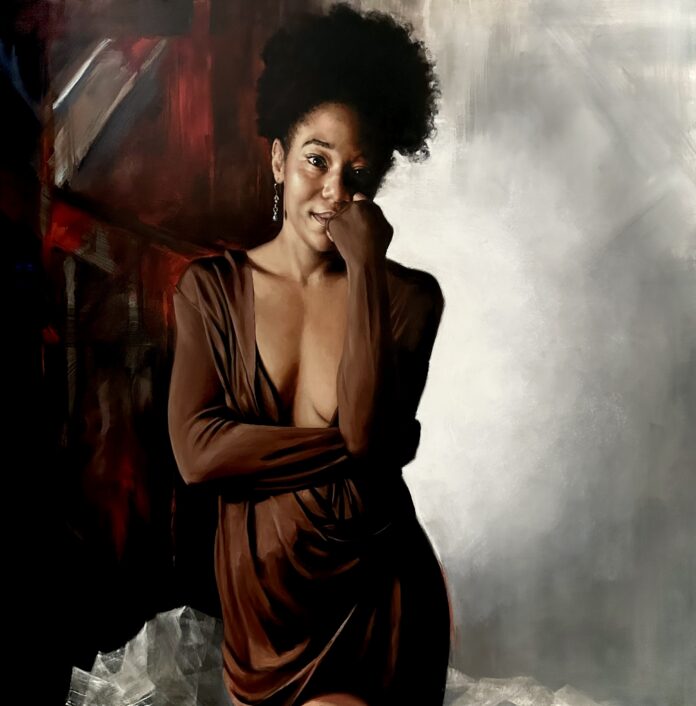 Free to Be Woman with hand on chin