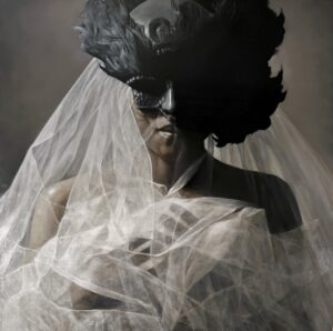 Woman with veil and mask