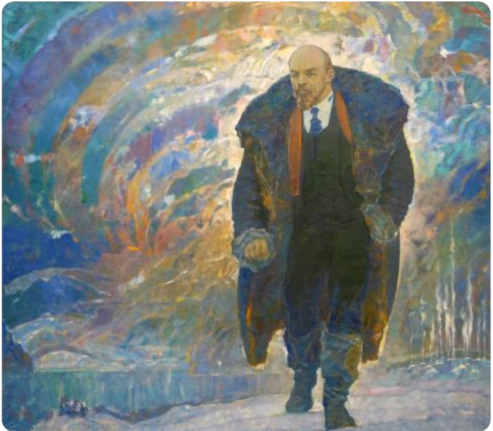 Soviet Ukraine art - Hryhorii Bonia, "Lenin in Shushenskoe Village," 1985, Oil on canvas. The Museum of Russian Art, Minneapolis. Gift of the Jurii Maniichuk and Rose Brady Collection.