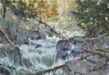 oil painters of America - John Michael Carter, "Woodland Rapids" landscape painting