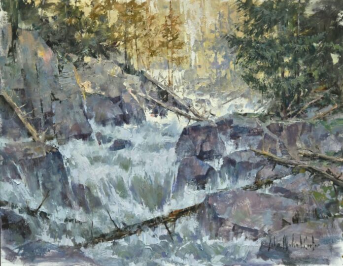 oil painters of America - John Michael Carter, "Woodland Rapids" landscape painting