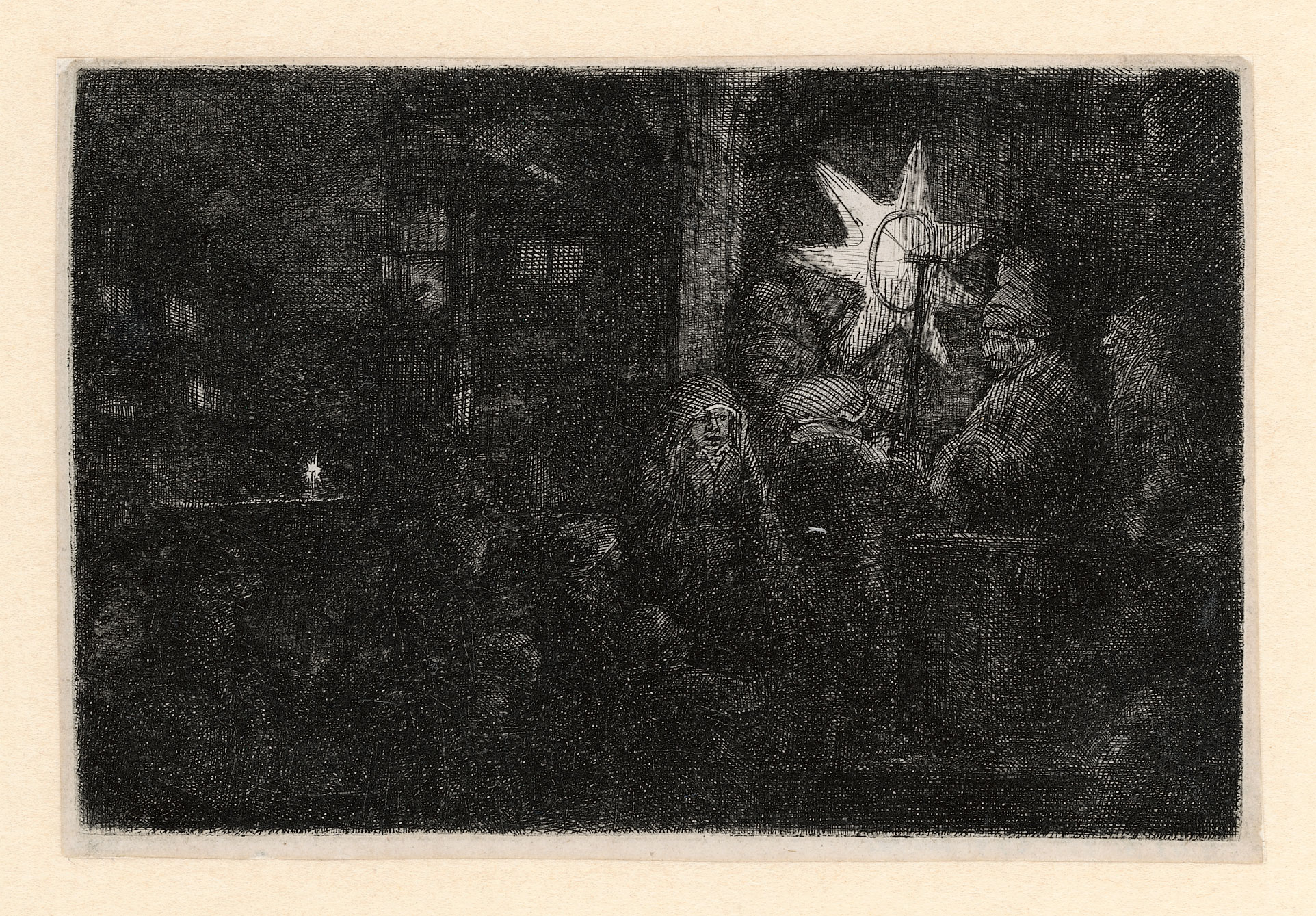 “The Star of the Kings: A Night Piece,” about 1651, etching and drypoint, 3 11/16 x 5 5/8 in. Rembrandt House Museum, Amsterdam