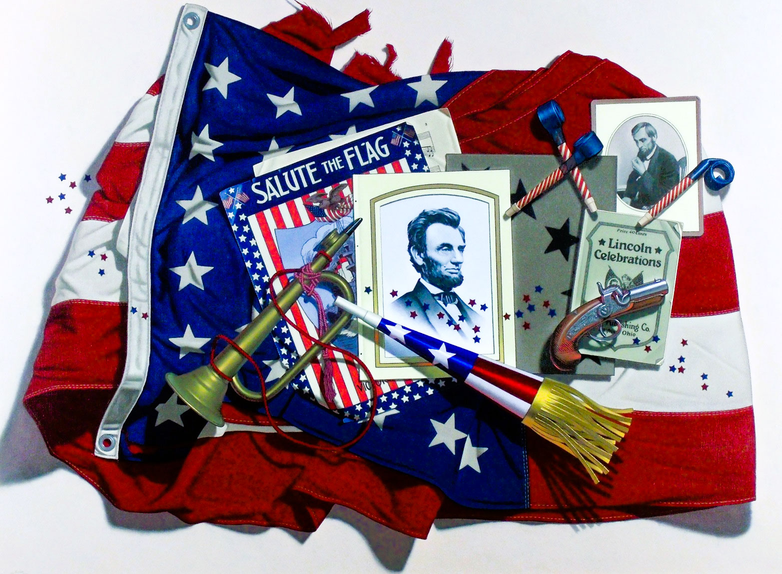 American Flag paintings - Gary Erbe, “Celebrating an American Patriot,” 2014, oil on canvas, 30 x 40 inches, The Philadelphia Museum of Art, PA