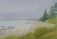 Sara MacCulloch: Sun Fog Rain Markel Fine Arts - Sara MacCulloch, "Crystal Crescent Morning," 2025, oil on canvas, 42 x 42 in.