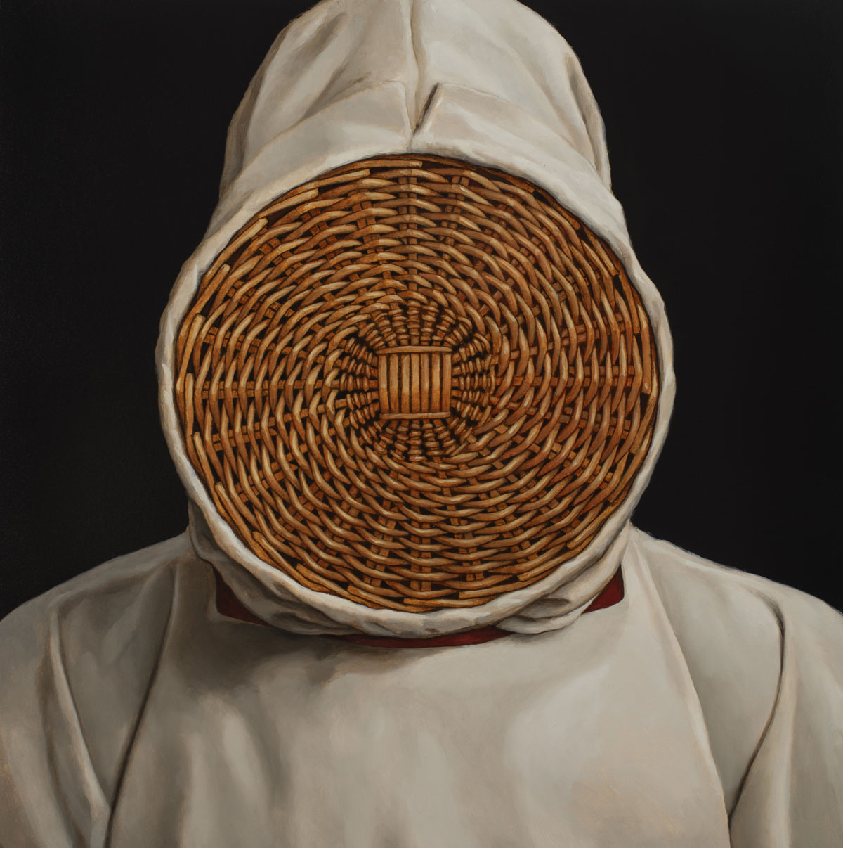 Émile Brunet, "Beekeeper," 2025, oil on wood panel, 16 x 16 in.