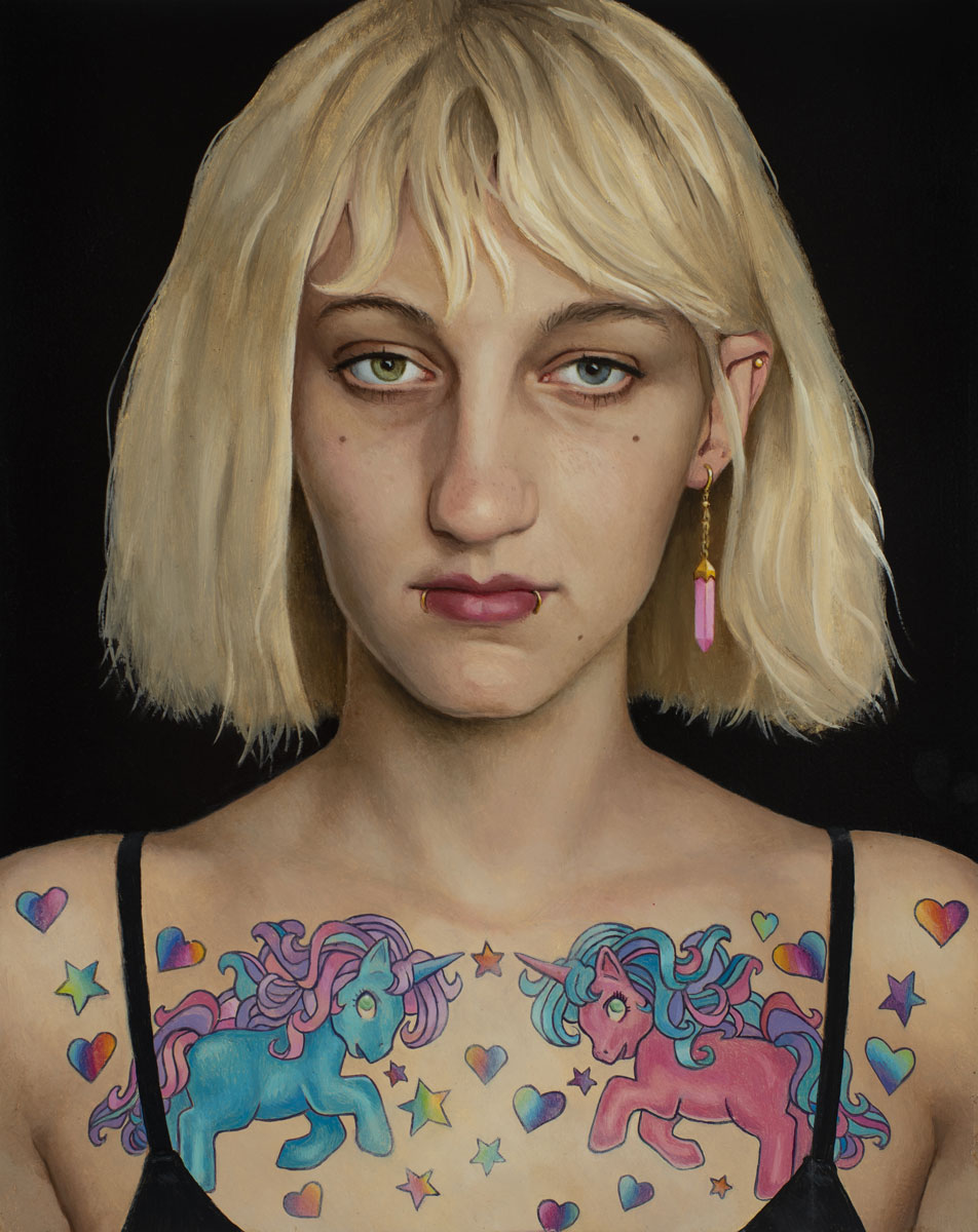 contemporary realism portrait of a woman with tattoos