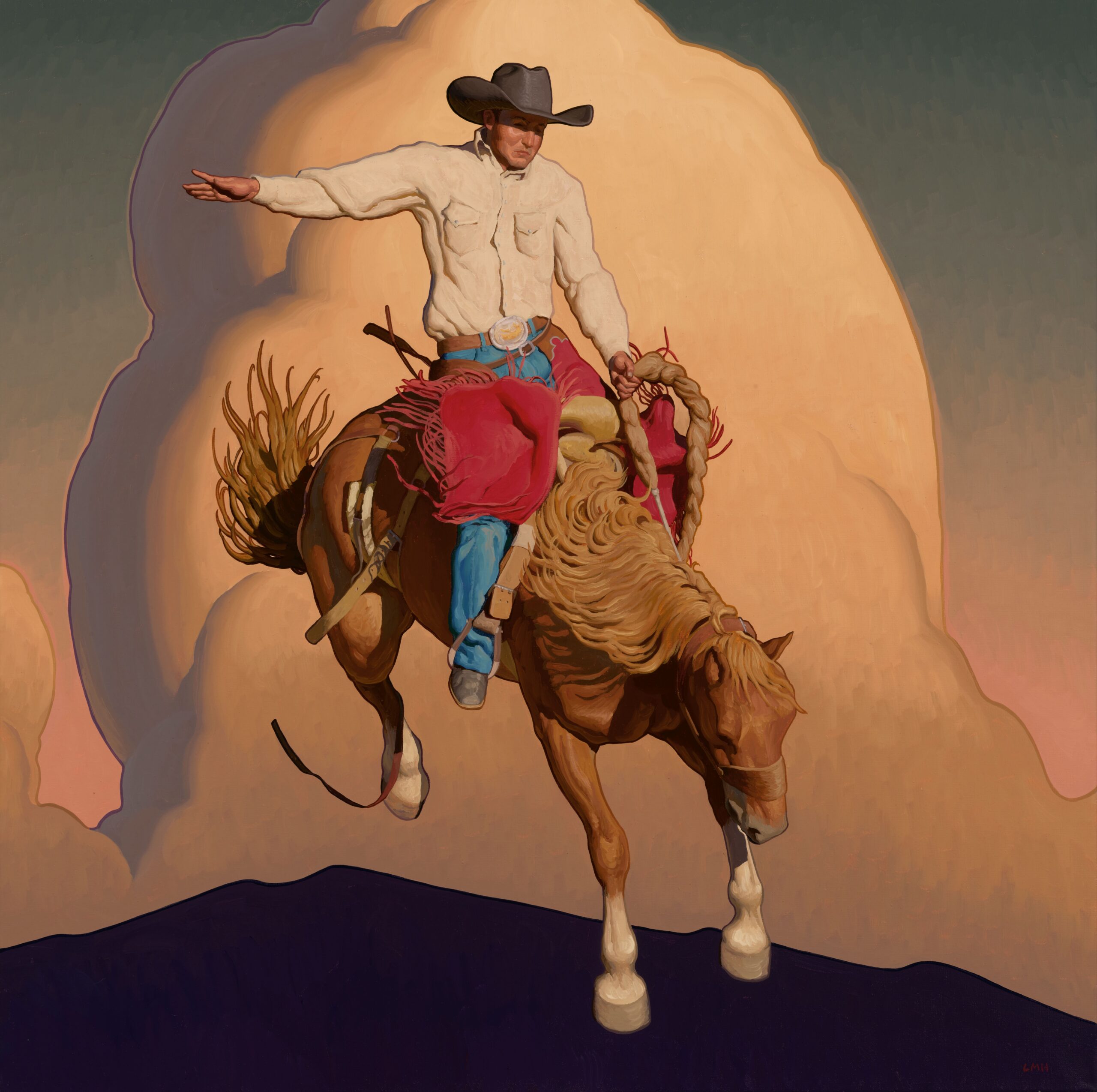 Logan Maxwell Hagege oil painting of a cowboy riding a horse