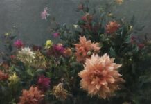Kyle Ma: Light, Land & Legacy Still life painting of dahlias