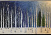 A Busy Weekend for Scottsdale Art Lovers mosaic of birch trees - Sabrina Frey (b. 1970), "Winter Blues," 2024, glass bead mosaic, 24 x 36 in. / Arizona Fine Art Expo