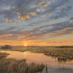 Of Mark & Meaning: American Women Artists Sunrise landscape painting - Paula B. Holtzclaw, "Morning's Embrace," 2025, Oil, 24 x 30 in.