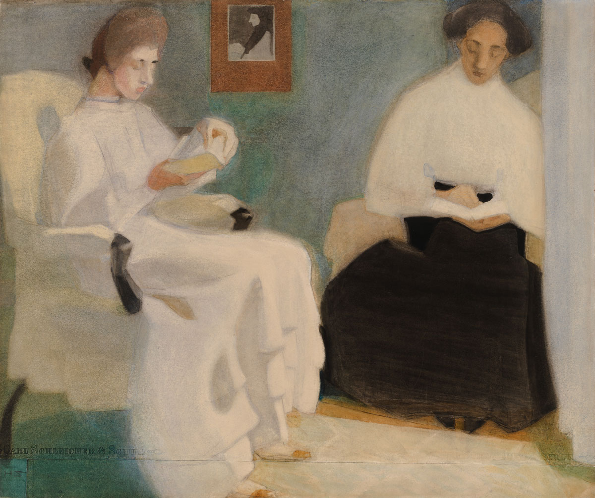 Helene Schjerfbeck, "Girls Reading," 1907, Watercolor, gouache, and pencil on paper, 26 3/8 × 31 1/8 in. (67 × 79 cm), Ateneum Art Museum, Finnish National Gallery, Helsinki (A II 963) SCH.020 ObjectID: 906267, Photo: Finnish National Gallery / Hannu Aaltonen