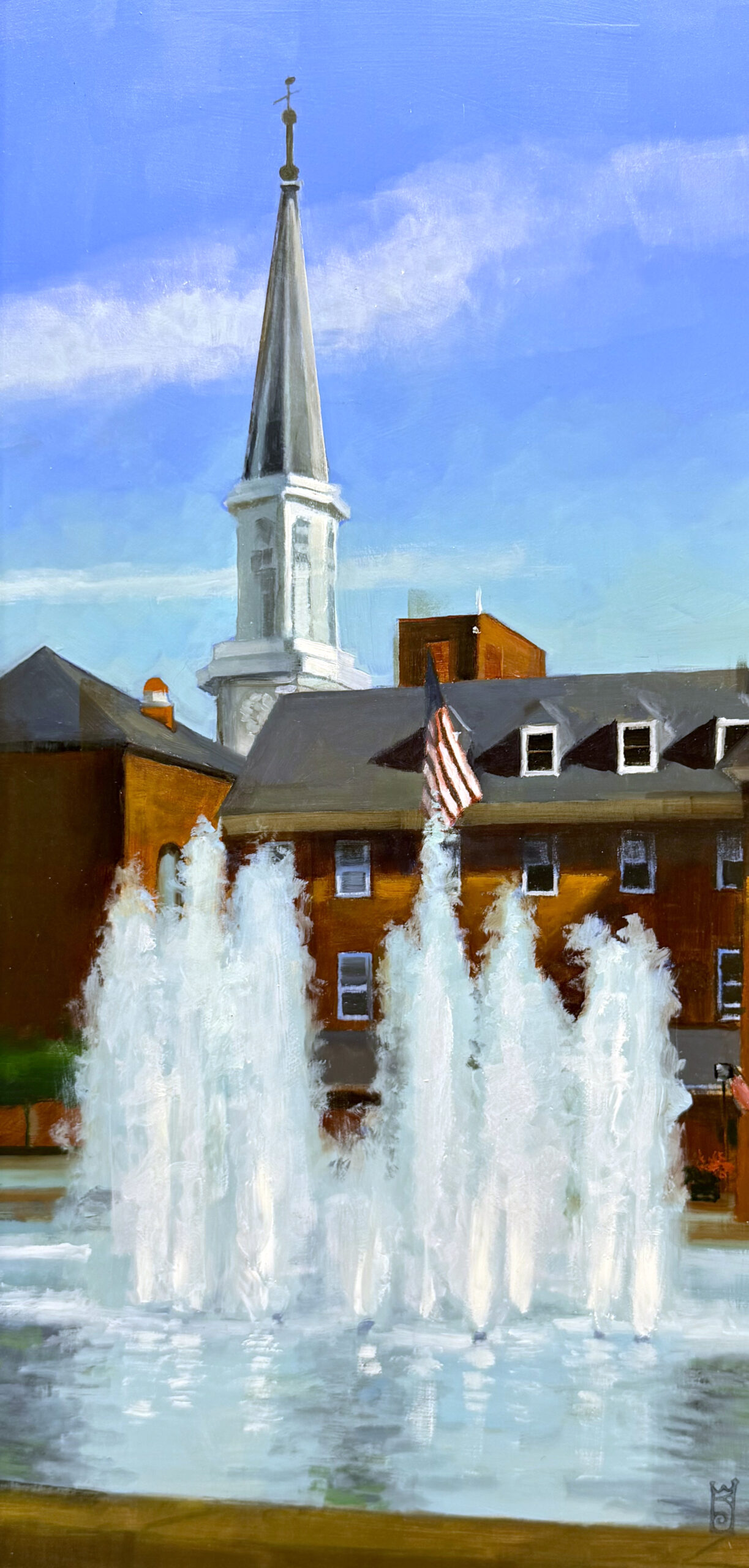 contemporary realism painting of a fountain