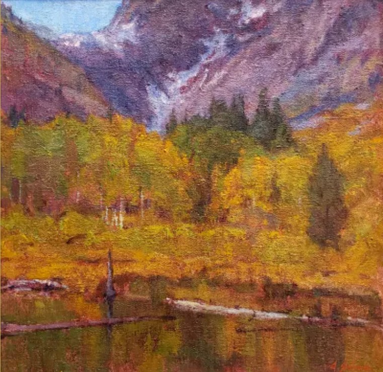 Amy Sidrane, "Autumn Light; The Sierra," oil on canvas panel, 14 x 14 in.