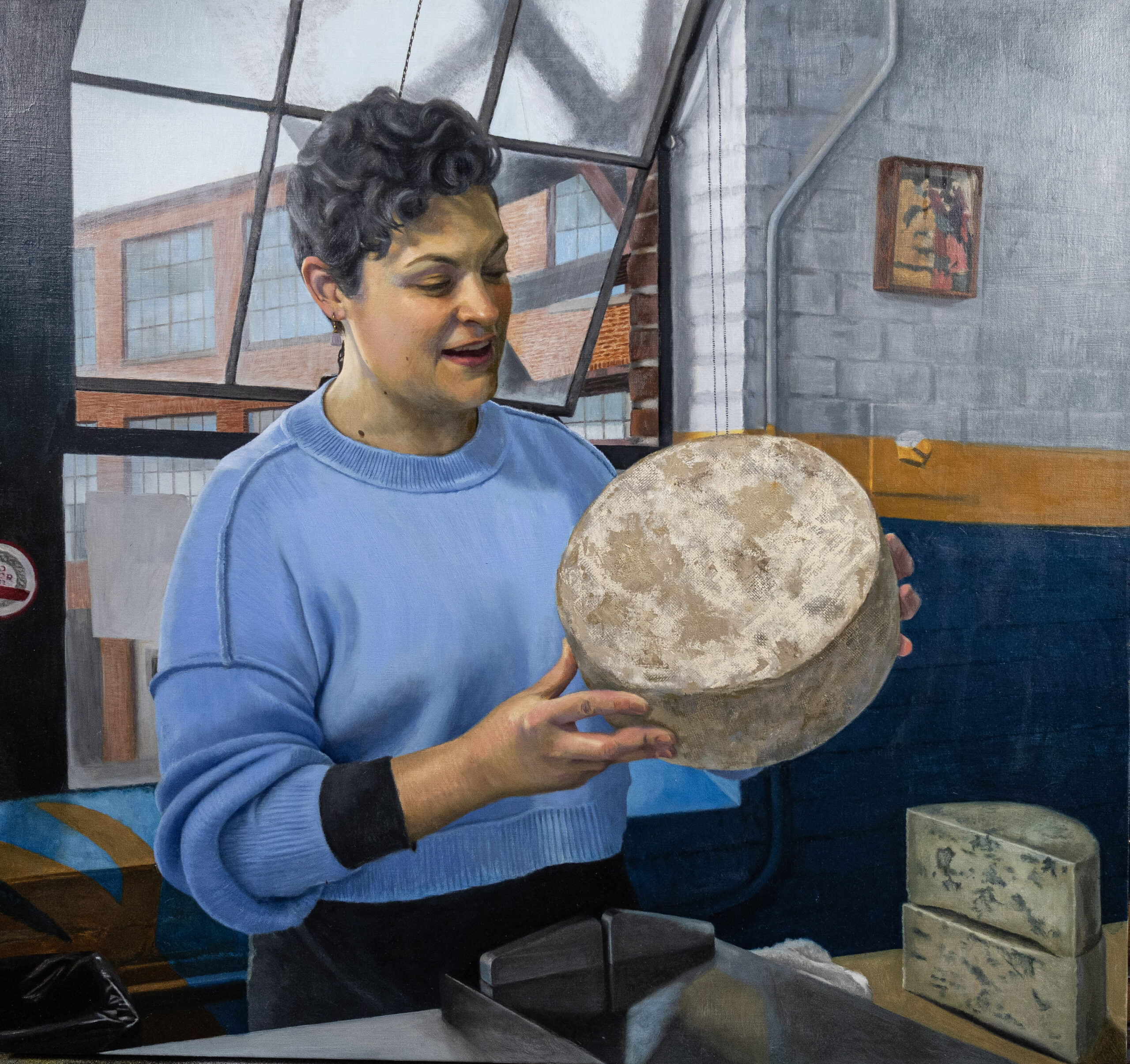 Wende Caporale-Greene, "Kate - Cheesemonger," 2024, oil on canvas, 32 x 34 inches, image courtesy of the artist and Mattatuck Museum