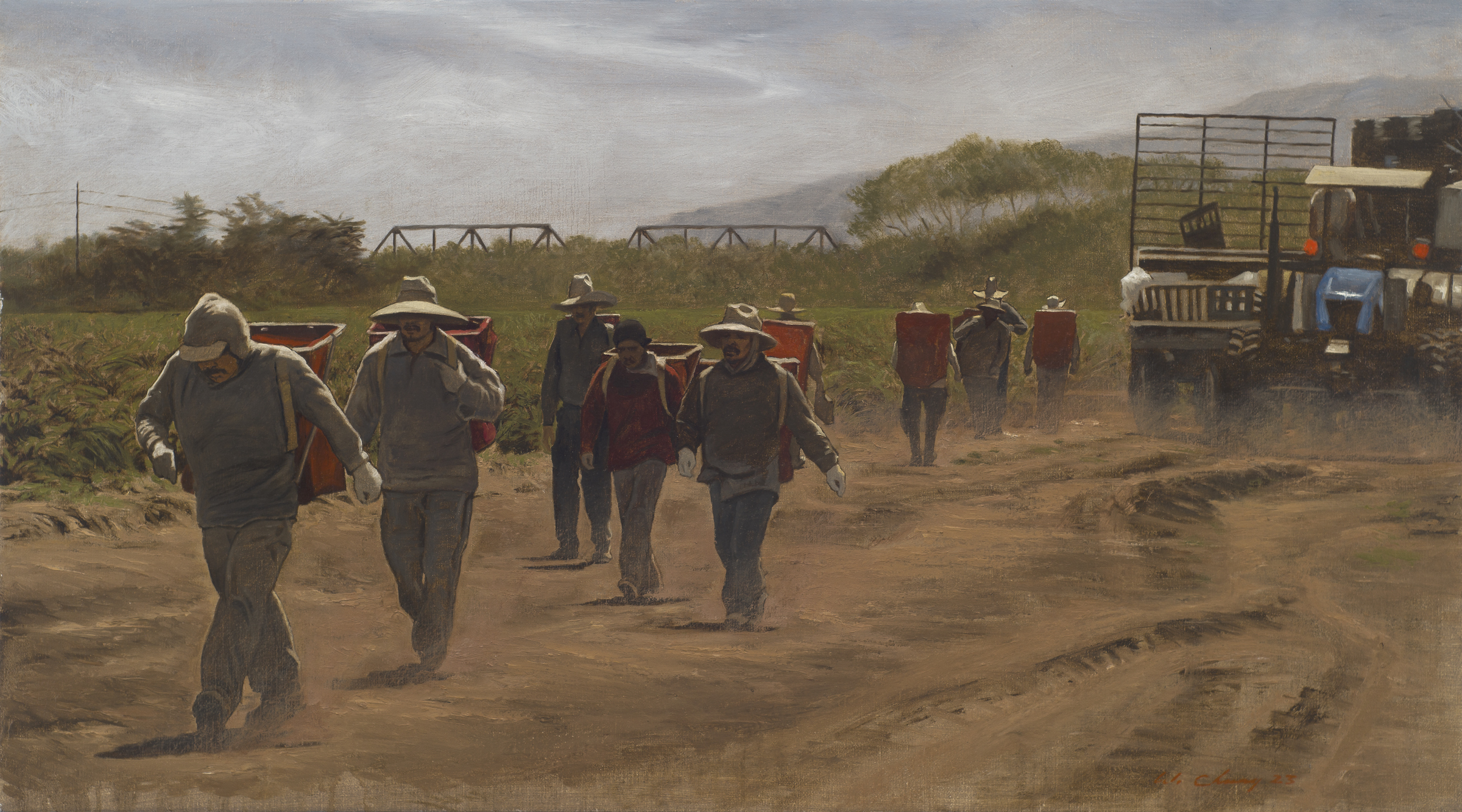 Warren Chang, "Artichoke Haulers," 19 x 34 in.