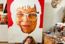 What It Was Like to Paint the Queen of Photorealism In-progress painting of Audrey Flack photorealism artist