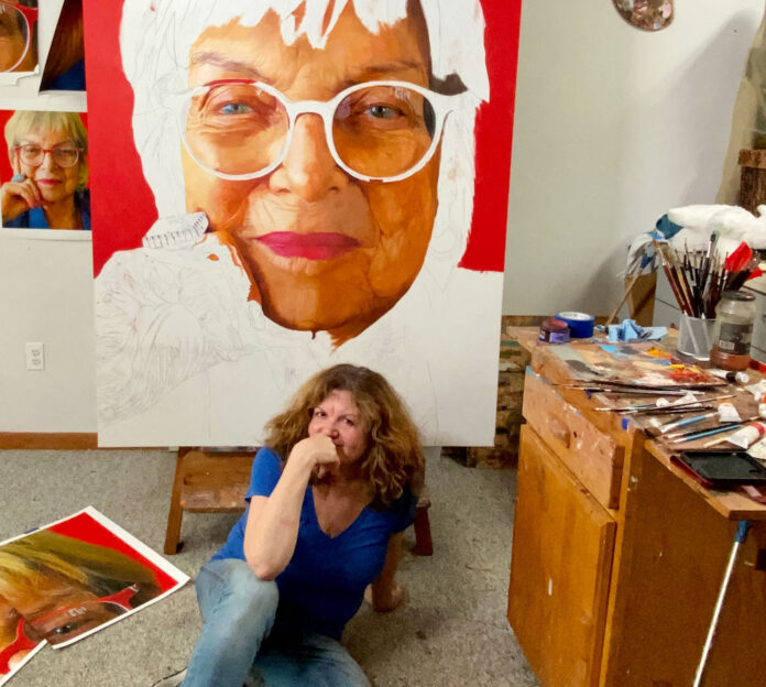 In-progress painting of Audrey Flack photorealism artist In-progress painting of Audrey Flack photorealism artist