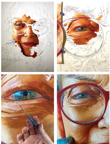 Four stages of Nadine Robbins’s painting process