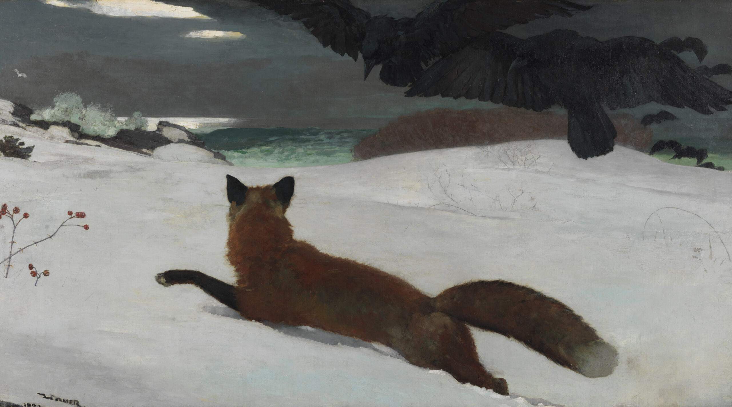 American art - Winslow Homer (1836–1910), “Fox Hunt,” 1893. Oil on canvas, 53 x 83 1/4 x 5 in. Joseph E. Temple Fund, 1894.4.