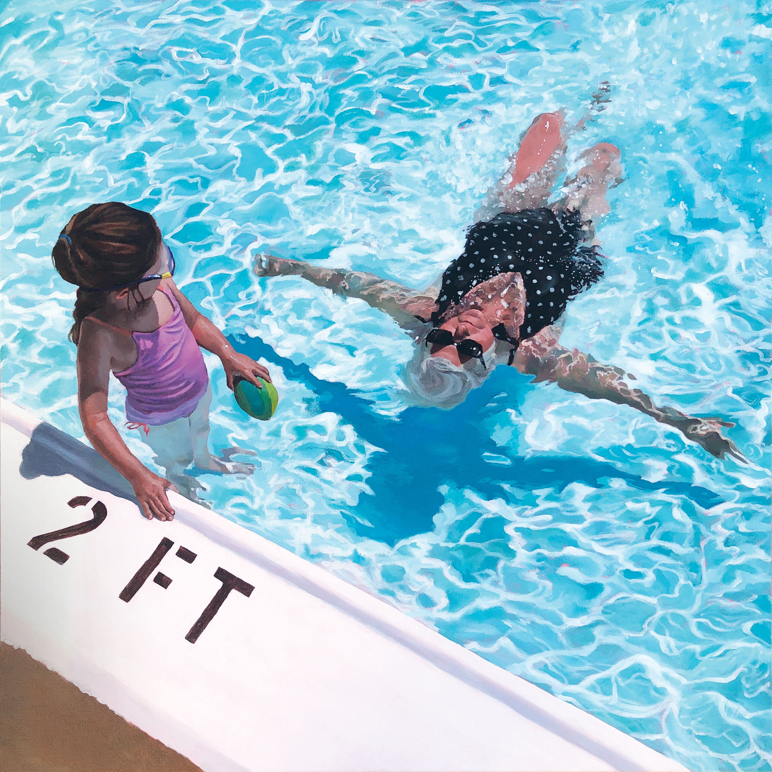 Summer paintings - 1. Kate Battle (b. 1982), "The Floating Lesson," 2024, acrylic on canvas, 20 x 20 in., private collection 