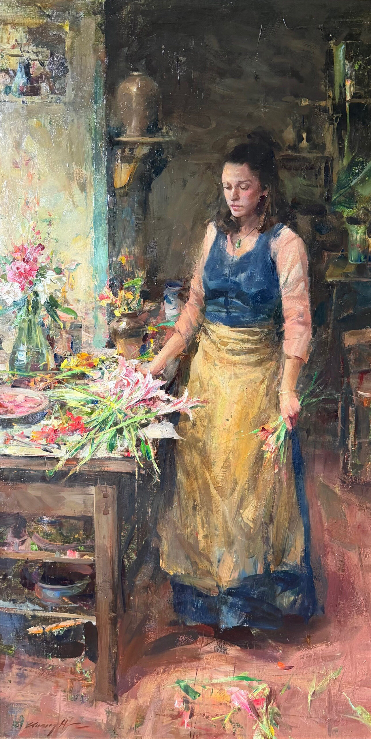 Quang Ho, "The Florist," Oil on linen, 38 x 20 in.