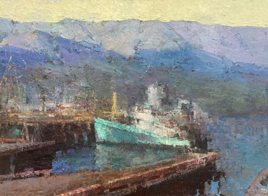 Jove Wang, "Santa Barbara Harbor," oil, 36 x 48 in.