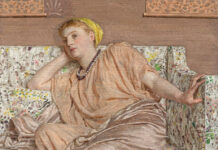 Fine Art Auction: From the Collection of Albert Zuckerman fine art auction - Albert Moore (1841–1893), "Pansies," n.d., oil on canvas, 10 x 8 in., to be sold at Christie’s London on July 1, estimate $200,000–$330,000