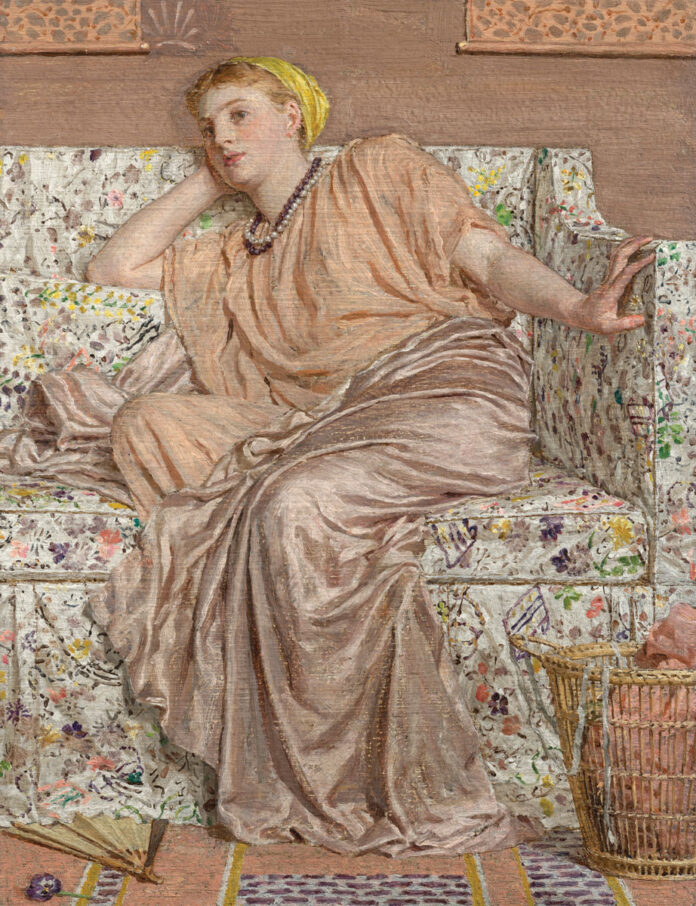 fine art auction - Albert Moore (1841–1893), "Pansies," n.d., oil on canvas, 10 x 8 in., to be sold at Christie’s London on July 1, estimate $200,000–$330,000