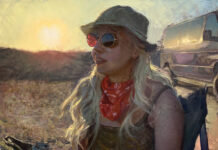 Painting Every Possible Sunset, and More Contemporary painters - Kelly Micca, "Portrait of Clarissa, Death Valley," 2024, oil on aluminum, 18 x 24 in., available through the artist