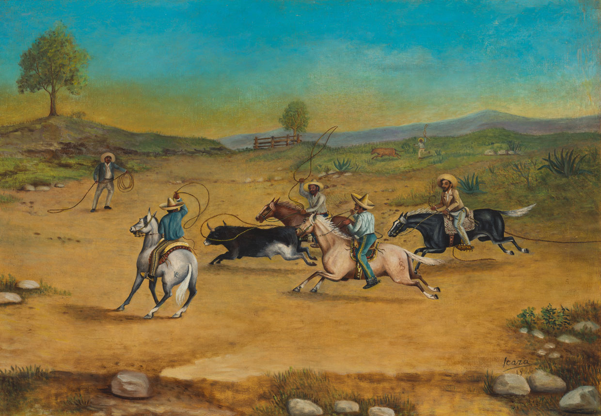Tejano art - Ernesto Icaza Sánchez (Mexican, 1866 - 1935), “Lassoing Cattle (Lasando una res),” late-19th century, Oil on canvas, Private Collection