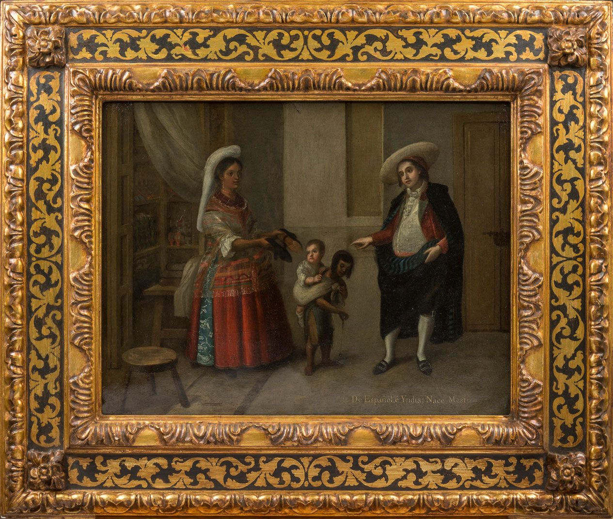 José de Alcibar (New Spain), “De Español e Yndia, nace Mestizo,” 18th century, Oil on tin, 20 x 33 in. framed, Museo de Historia Mexicana, Monterrey, Mexico