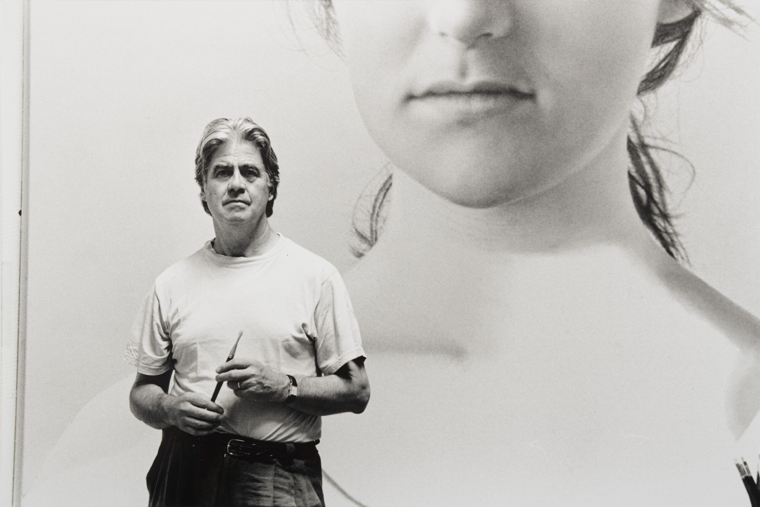 Franz Gertsch in his studio in front of the painting Silvia I, 1998 Photographer unknown 