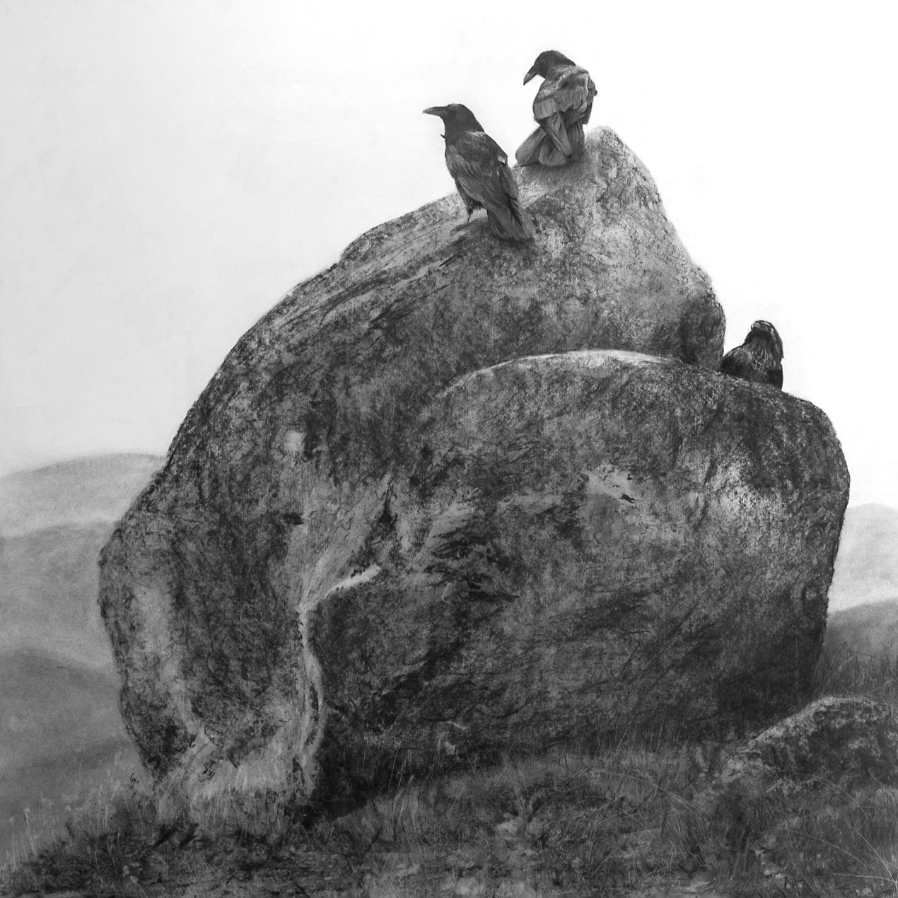 Ray Brown, “Rock of Ages,” charcoal, 48 x 48 in.