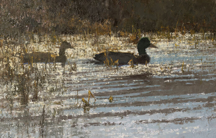 T. ALLEN LAWSON (b. 1963), "Into Open Water," 2026, oil on linen mounted on panel, 9 x 14 in. Wildlife art - T. ALLEN LAWSON (b. 1963), "Into Open Water," 2026, oil on linen mounted on panel, 9 x 14 in.