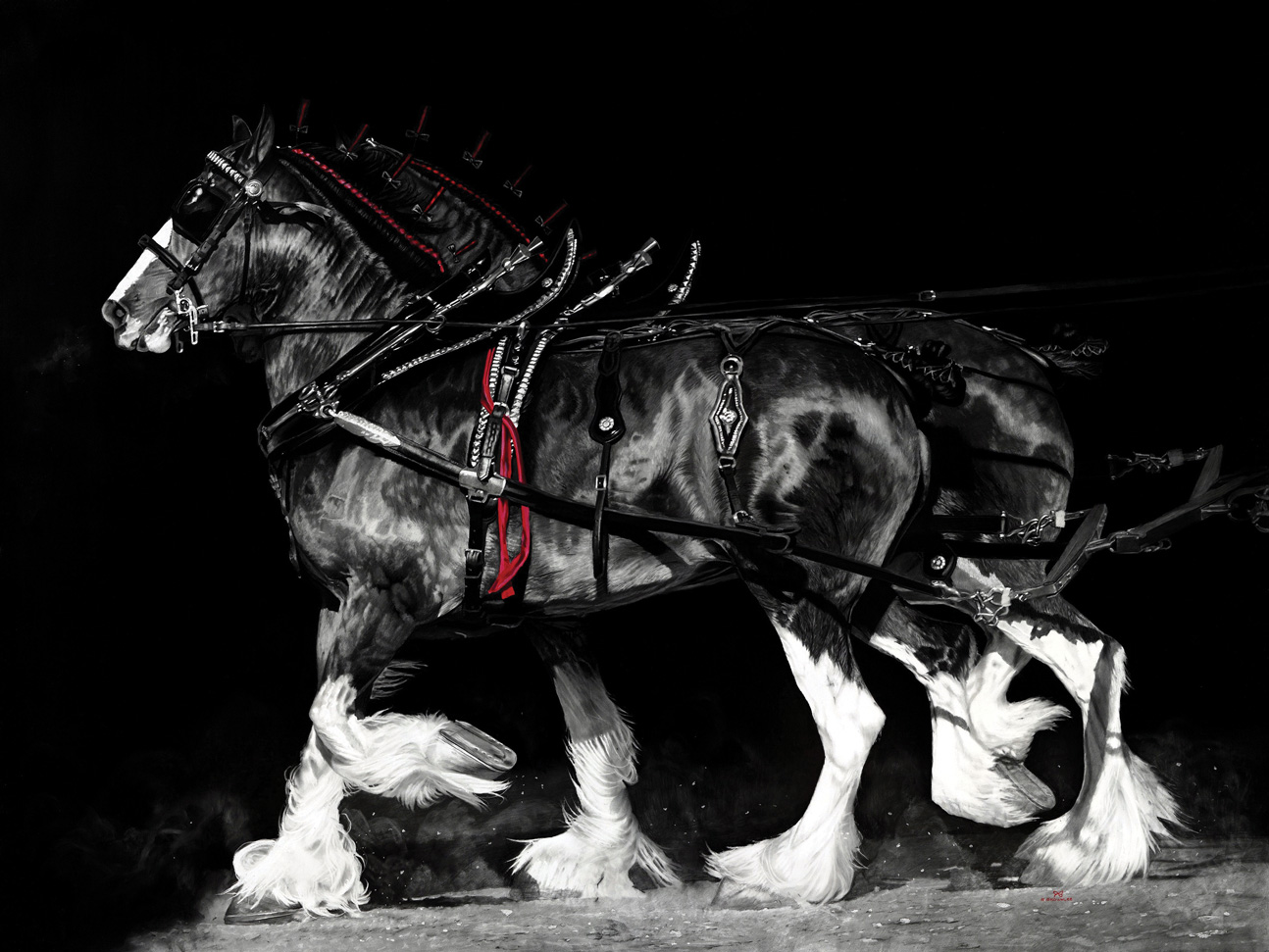 Western art - drawing of horses Rachel Brownlee (b. 1993), "Feathers," 2026, charcoal on board, 36 x 48 in.