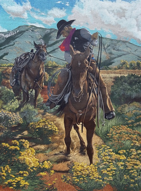Starr Hardridge (Muscogee / Creek), "Autumn Trail," 2026, Acrylic, 40 x 30 inches, 46 x 36 inches framed