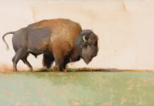 Kathryn Mapes Turner: The Land that Raised Me Jackson Hole art - Kathryn Mapes Turner, "The Old Way," oil on rag, 12 x 24 in.