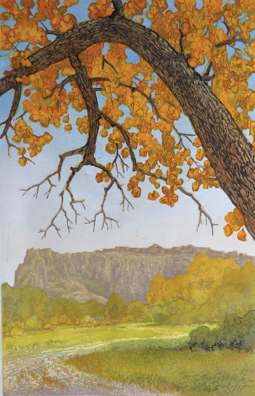 Quest for the West - Leon Loughridge (b. 1952), "Acoma Pueblo," 2026, woodblock print on paper (edition of 12), 22 x 14 in.