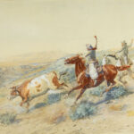 2026 Jackson Hole Art Auction Jackson Hole Art Auction - Charlies M. Russell (1864–1926), “'Buccaroos' from the N-N on the Big Dry," 1902, watercolor on paper, 19 3/4 x 28 5/8 in., estimate: $300,000–$500,000