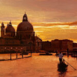 Ben Aronson: Urban Reflections Ben Aronson, "Sunset, Venice," 2025, oil on panel, 9 x 15.75 in