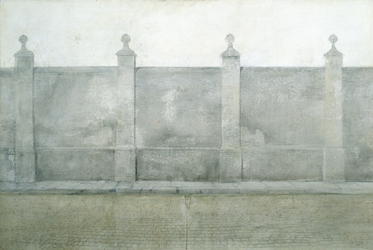 Luis Marsans, The Wall, 1983, watercolor and graphite on paper, 13 1/2” x 20 1/4”